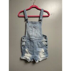 Sneak Peak Light Blue Denim Sleeveless Overall Distressed Straight Leg Size M